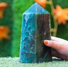 Large 190MM Natural Green Kyanite Stone Chakra Healing 4 Faceted Obelisk Tower picture