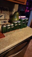 7 Vintage OWENS ILLINOIS Green Swirl  HOOSIER Glass CANISTERS Jars & Shakers picture