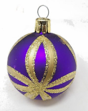 Vintage Hand Blown Glass Purple & Gold Ball Christmas Ornament 2