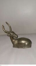 Vintage Brass Gazelle Deer Laying Sitting Old Metal Art Statue picture