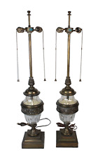 Vintage Pair of Stiffel Hollywood Regency Brass And Glass Table Lamps Tall Lamps picture
