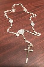 Beautiful Italy Metal Religious Rosary Cross Necklace Silver Tone Chain picture