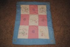 Vintage Handmade Embroidered Baby Quilt Crib Blanket 34”x42” Animal Theme picture