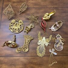 Gold Christmas Ornaments Angel Bell Snowman Shoe Star Mixed Lot of 13 A34 picture