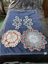 Handmade Colorful White Crocheted Doilies Lot 4 Vintage Cottagecore picture