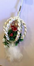 Vintage 1960s Macrame Hanging Ball Santa and Mrs Claus Dancing Christmas Holiday picture