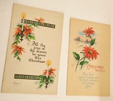 2 Vintage Christmas Greetings Postcards Card Ephemera Poinsettias Gibson picture