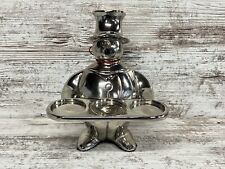 Silver Brass Fat Man Snowman Holding 3 Tealight / Votive Tray Heavy picture