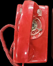 Vintage 70s Model 554 RED Rotary Dial Wall Mount Phone Works. Very clean picture