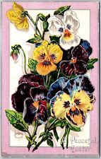 Easter, 1909 Large Beautiful Blooming Pansies Flowers Peaceful, Vintage Postcard picture