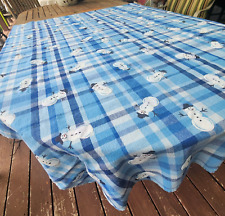 Avon Home Fashions Winter Tablecloth Blue Plaid All Over Snowman Cotton 61x48 picture