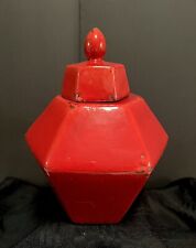Beautiful Distressed Red Hexagonal Vase with Lid picture