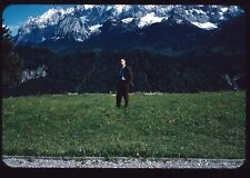 1950s Man Standing Field Mountains Alps Bavaria Germany 35mm Red Border Slide picture