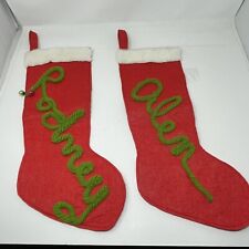 Vintage Christmas Stockings Felt With Yarn Cursive Names Randy Alen 1980’s picture