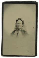 Tintype Portrait 1870s Fine Crisp Woman with Large Bow & Flowers picture