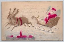 Christmas Greetings Santa Claus Sleigh Reindeer Postcard K27 picture