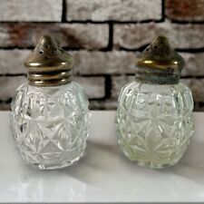 Vintage Mini Clear Cut Glass Salt And Pepper Shakers with Silver Lids 2.5 in picture