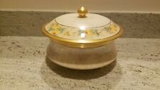 Vintage Hand Decorated Lusterware Lidded Dish, Flowers, Gold Trim, Footed. picture