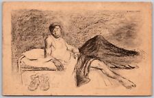 WWII postcard of soldier in bed waking up Marshall Davis sketch First Call picture