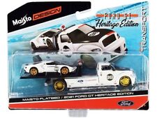 2021 Ford GT #98 Heritage Edition with Flatbed Truck White and Black 