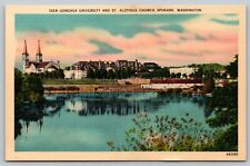 Gonzaga University & St Aloysius Church Spokane WA Washington Vintage Postcard picture