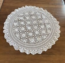 Vintage Crocheted By Hand Cotton Tablecloth Round 30”x30” Beautiful Flowers VGC picture