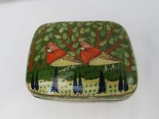 Made In Kashmir India Handmade Painted Jewelry Trinket Box Birds In Forest 4.5