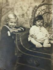1936 Real Photo Studio Boy in Sailor Outfit Baby Gilman Illinois AZO RPPC picture