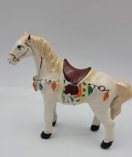 Vintage French Ceramic Decorated White Horse Long Eyelashes Saddle Figurine  picture