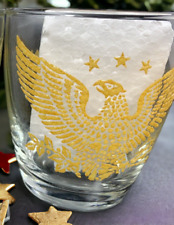 Bicentennial Sour Cream Glasses Vintage 60's Style 1/2 Pint Gold Eagle picture