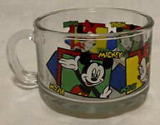 Vintage Disney Mickey & Minnie Mouse 12oz Glass Mug Coffee Tea Soup 4x2-7/8