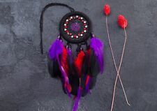 Small Dream Catcher Beaded Car Black Purple Red Wall Hanging Ornament Feathers picture