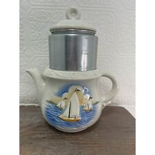Vintage Porcelier China Drip Porcelain Coffee Pot Sailboat Nautical White picture