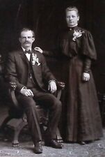 C.1890/1900s St Louis, MO Studio. Man Woman. Married Couple. Black Dress Antique picture