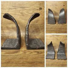 VINTAGE INDUSTRIAL Look CUSTOM PAIR STEEL Hammer Forged Iron BOOKENDS  picture