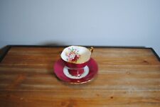 Hammersley & Co. Bone China Teacup and Saucer Burgundy Gold Floral BEAUTIFUL picture