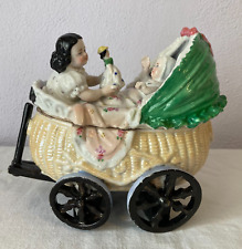 Antique Victorian 1800s Conta & Boehme LARGE Fairing Trinket Box Baby Stroller picture