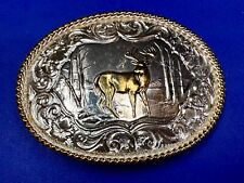 Deer Buck In Nature Vintage Montana Silversmiths Two Tone Belt Buckle picture