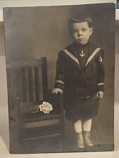 Antique Large Photograph Of A Rose and A Young Boy In Amazing Sailor Suit picture