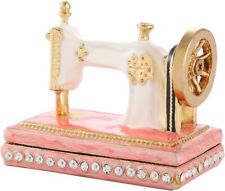 Vintage Sewing Machine Style Pink Mini Metal Enamel Trinket box Hinged, Unique picture