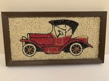 Vintage Antique Car Pebble Gravel Stone Wall Art Old MCM Man Cave 7”X13” Framed picture