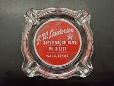 RARE Vintage J.W. Sanderson Texaco Gas Station Waco TX Advertising Glass Ashtray picture