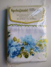 Vintage Springmaid 2 Pillowcases  Marvelaire Blue Rose No Iron muslin 20X26 NOS picture