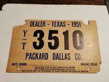 VINTAGE 1951 Packard Dealer Texas Paper License Plate Tag VERY RARE picture