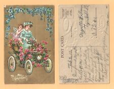 1909 TO MY VALENTINE { CAR DECORATED IN FLOWERS } POSTCARD picture