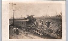 STREETCAR COLLISION real photo postcard rppc railroad trolley train wreck picture