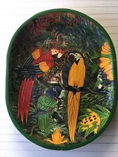 Vintage Panama Handpainted Parrot Birds for Wall Wooden Tray, 17 1/2