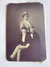 Antique Tintype Photo Three Men with Hats Super Clear picture