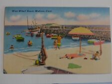 West Wharf Beach Madison Connecticut Colorful Linen Vintage Postcard picture