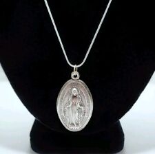 Miraculous Mary Vintage Silver Medal + Silver Plated Chain 24